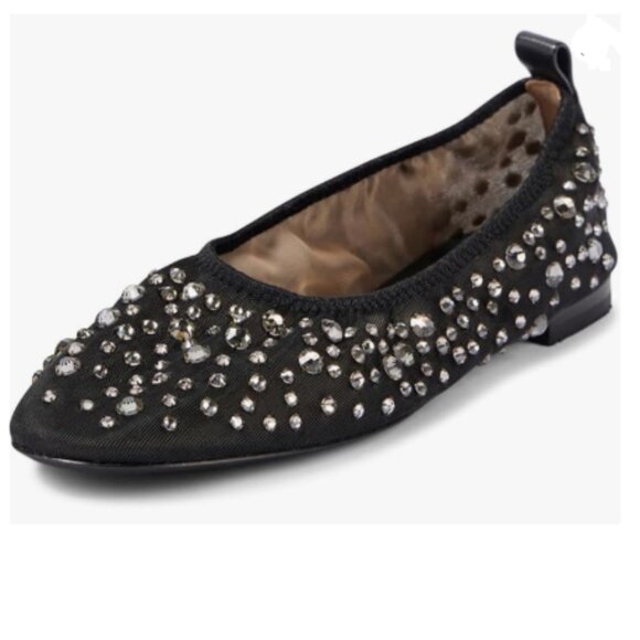 miss left Black Unique Studded Rhinestone Round Toe Breathable Ballet Flats - Picture 1 of 8